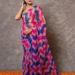 Magenta & Blue Shaded Lehariya Saree | Sequin Work | Jaipurio Designer Collection